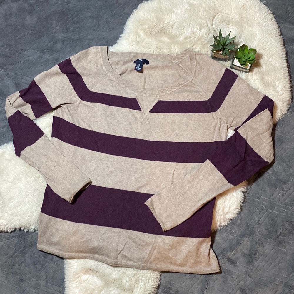 Gap Striped Cotton Sweater Tan Purple Striped Size M